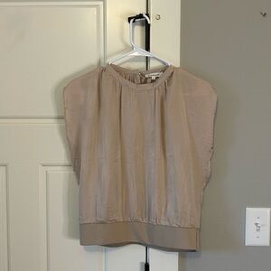 Heartloom Taupe Cap-Sleeve Gathered-Neck Blouse